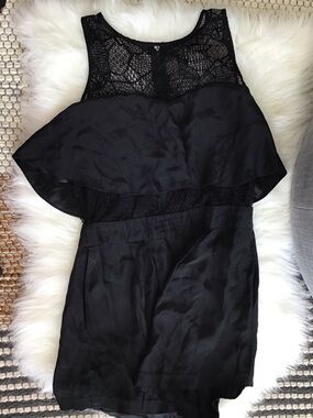 Parker Black Lace-Trim Ruffle Dress